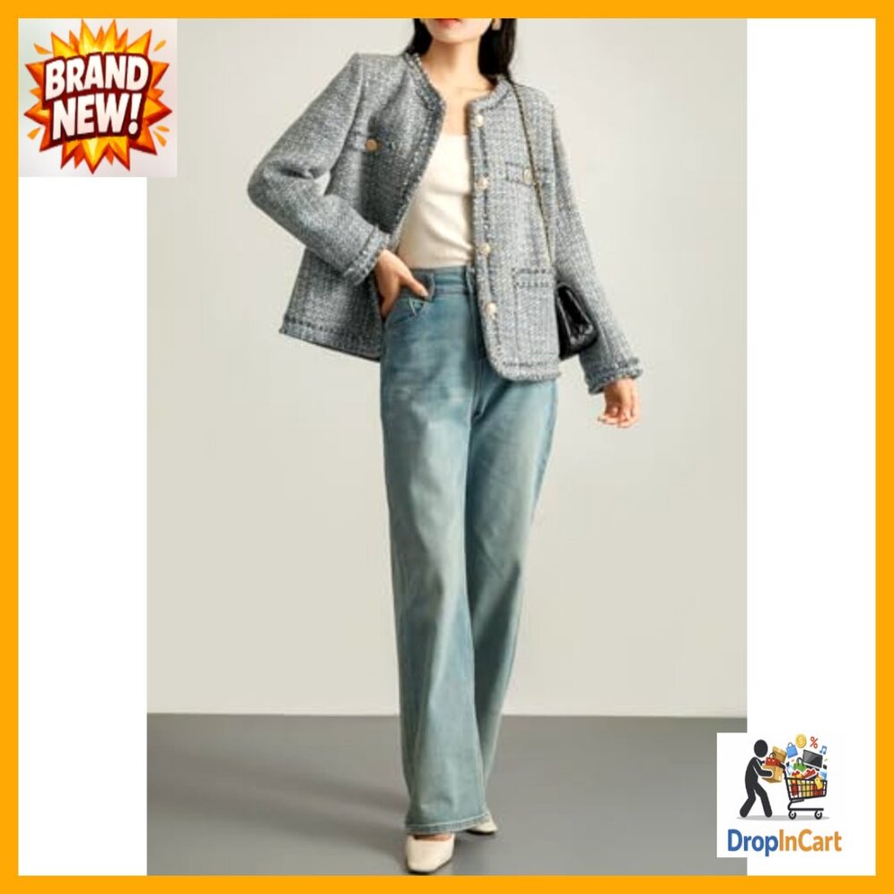 Tweed Blazer Collarless Button Down Classic Offic… - image 4